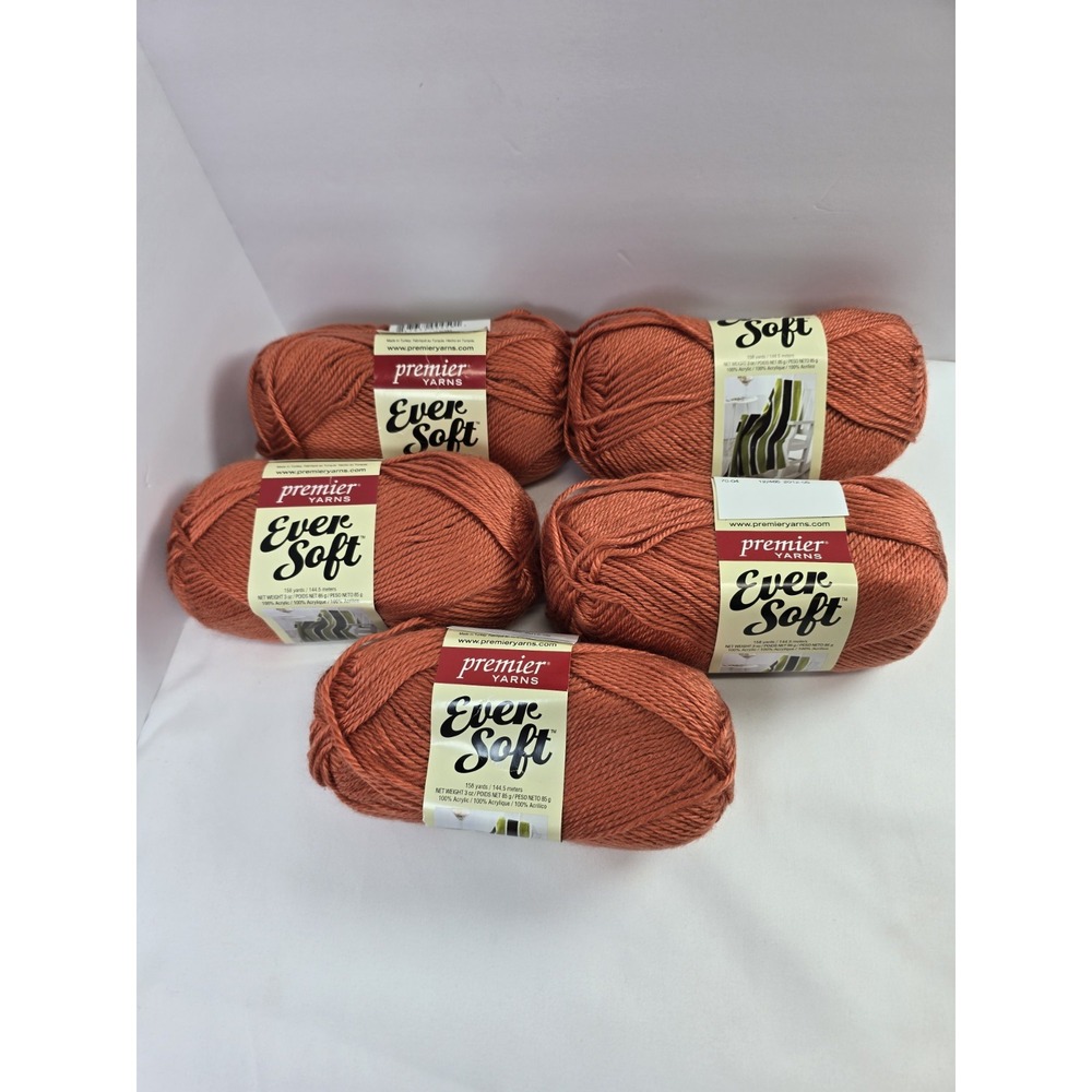 5 Premier Yarns Ever Soft Persimmon 70-04 Medium 4 Acrylic Yarn 3oz 158yd Skeins